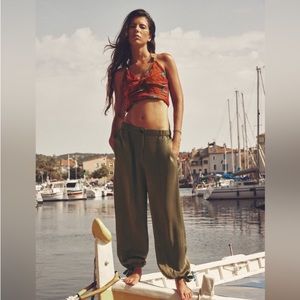 NWT Zara Satin Effect Tie Cuff Pants Light Khaki medium